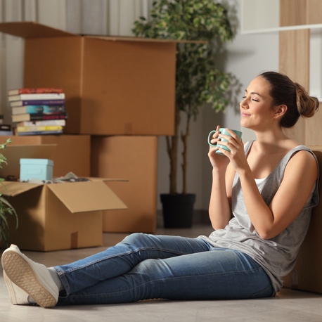 happy tenant moving home resting breathing fresh air